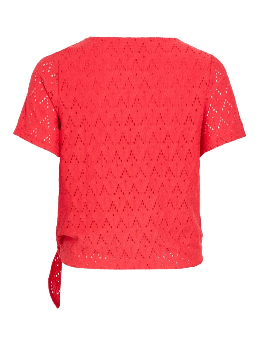 Vila Top VIAMALINA OPEN O-NECK S/S TOP/VOL/PB - Hibiscus