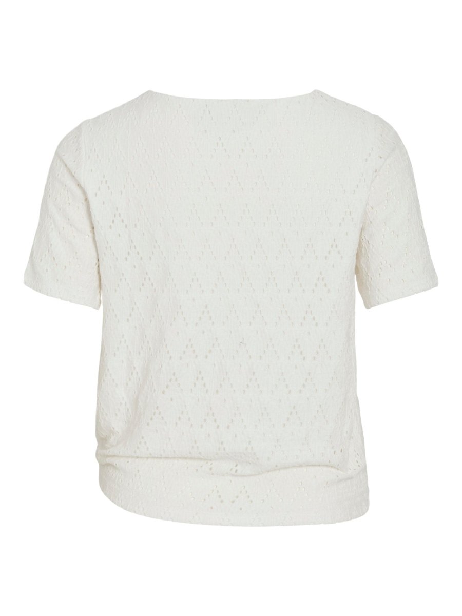 Vila Top VIAMALINA OPEN O-NECK S/S TOP/VOL/PB - Snow White