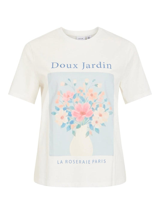 Vila Top Viangala Kurzarm Printed T-Shirt - Snow White BLUE FLOWER