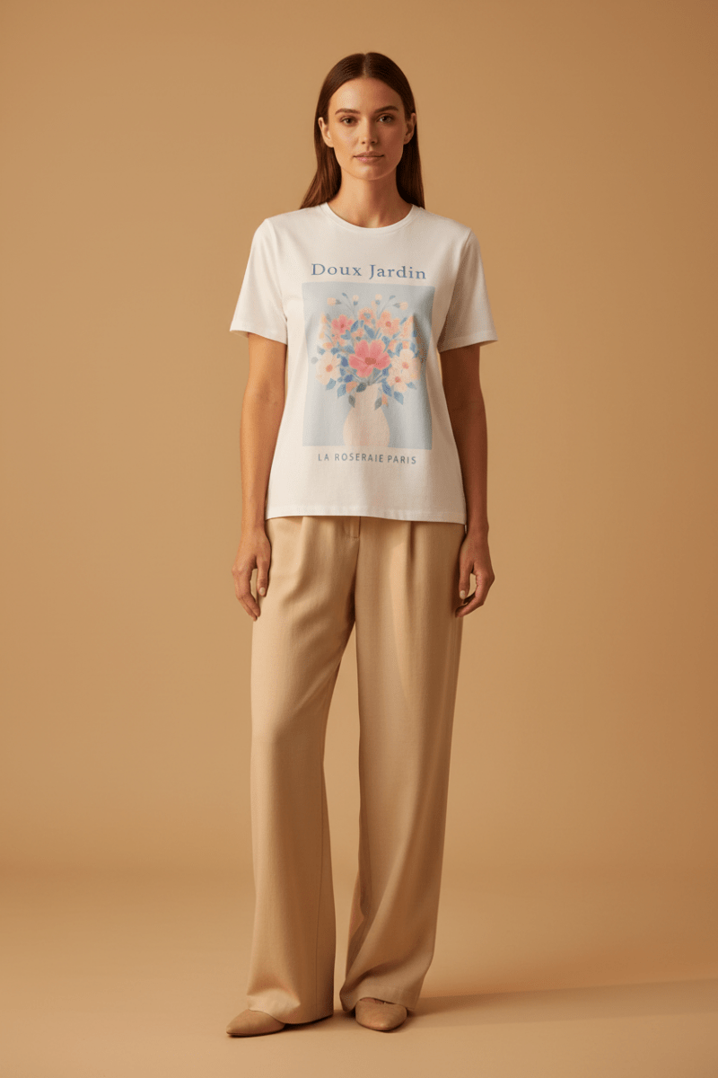 Vila Top Viangala Kurzarm Printed T-Shirt - Snow White BLUE FLOWER