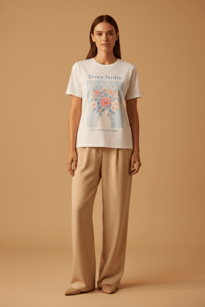 Vila Top Viangala Kurzarm Printed T-Shirt - Snow White BLUE FLOWER