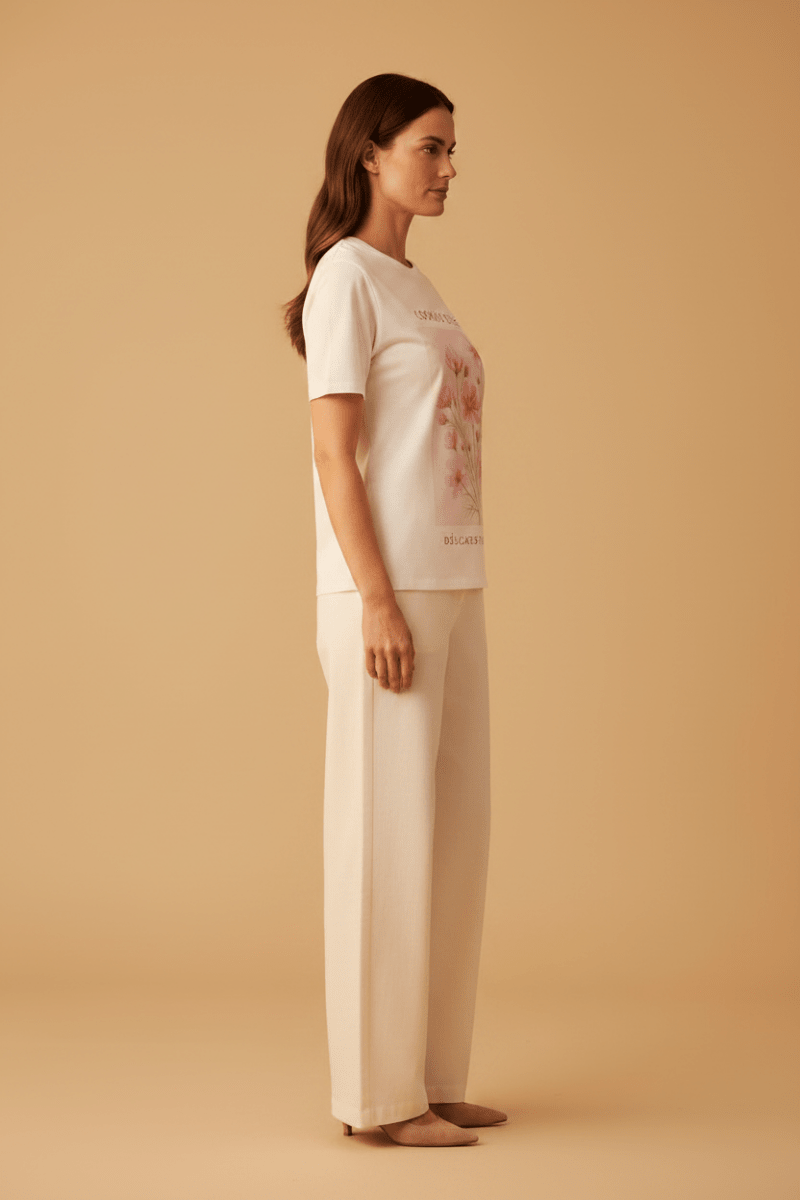 Vila Top Viangala Kurzarm Printed T-Shirt - Snow White PINK FLOWER