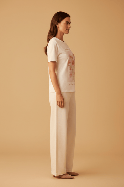 Vila Top Viangala Kurzarm Printed T-Shirt - Snow White PINK FLOWER