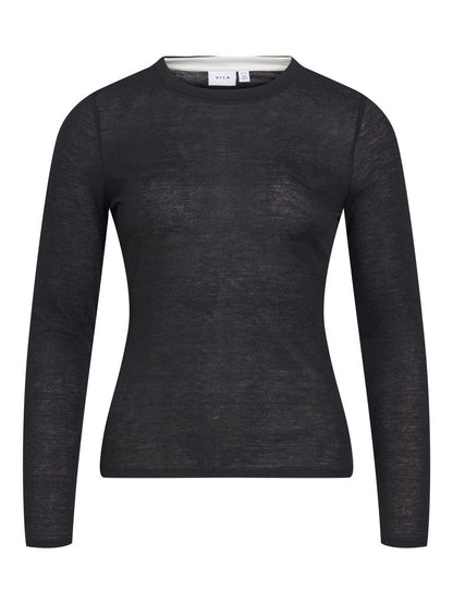 Vila Top Vielianne O-Neck Langarm in Black Beauty