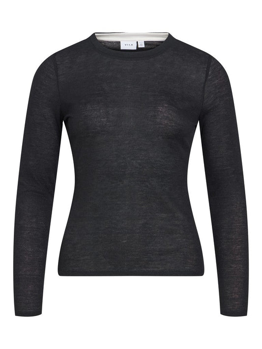 Vila Top Vielianne O-Neck Langarm in Black Beauty
