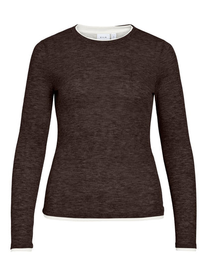Vila Top Vielianne O-Neck Langarm in Coffee Bean