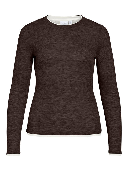 Vila Top Vielianne O-Neck Langarm in Coffee Bean