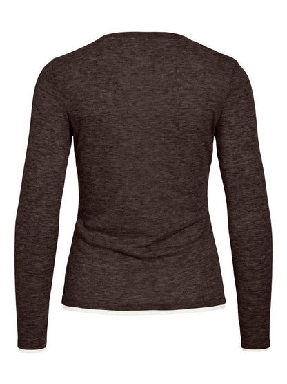 Vila Top Vielianne O-Neck Langarm in Coffee Bean