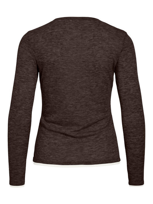 Vila Top Vielianne O-Neck Langarm in Coffee Bean