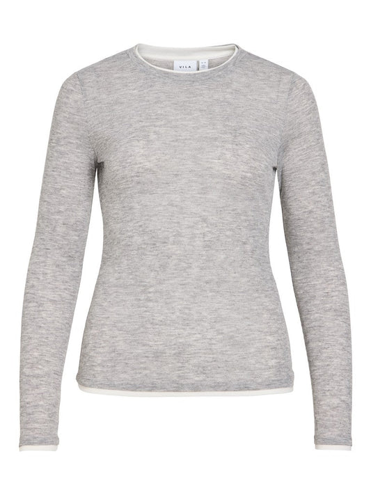Vila Top Vielianne O-Neck Langarm in Light Grey Melange