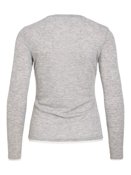 Vila Top Vielianne O-Neck Langarm in Light Grey Melange