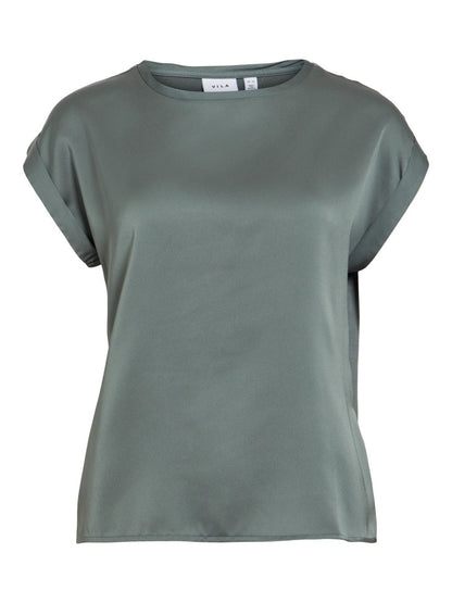 Vila Top VIELLETTE S/S SATIN TOP in Balsam Green