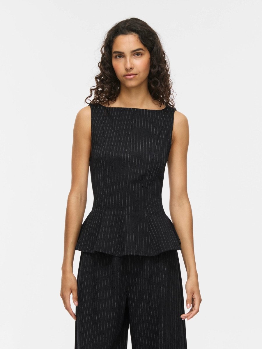 Vila Top VIMASTRIBA BOAT NECK S/L TOP - Black Beauty PINSTRIPE