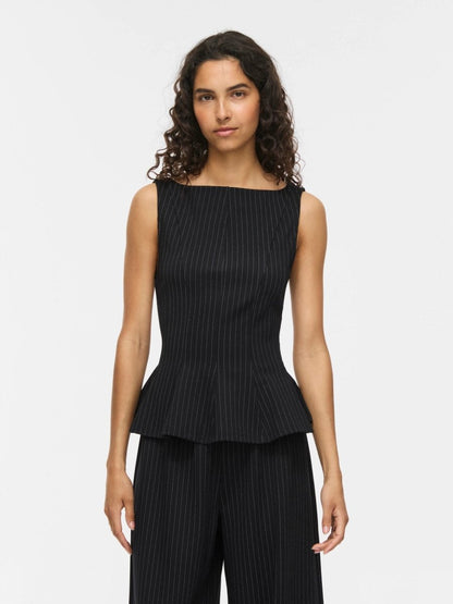 Vila Top VIMASTRIBA BOAT NECK S/L TOP - Black Beauty PINSTRIPE