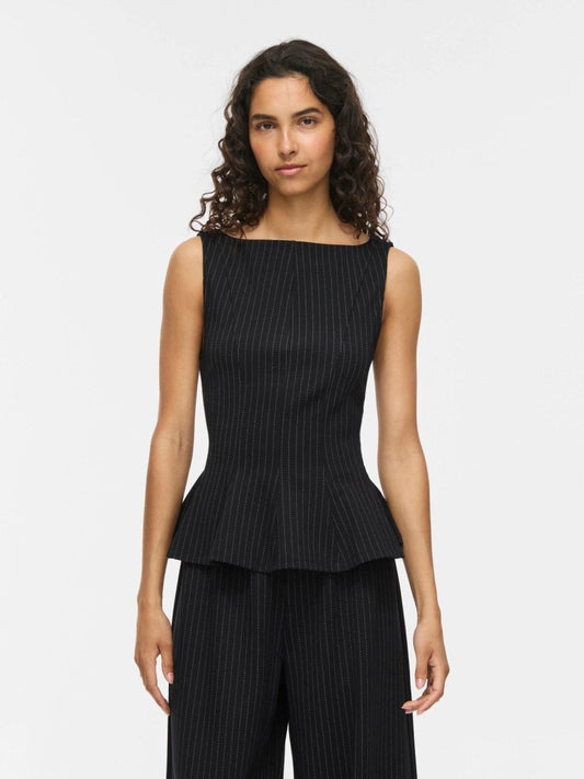 Vila Top VIMASTRIBA BOAT NECK S/L TOP - Black Beauty PINSTRIPE