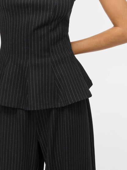 Vila Top VIMASTRIBA BOAT NECK S/L TOP - Black Beauty PINSTRIPE