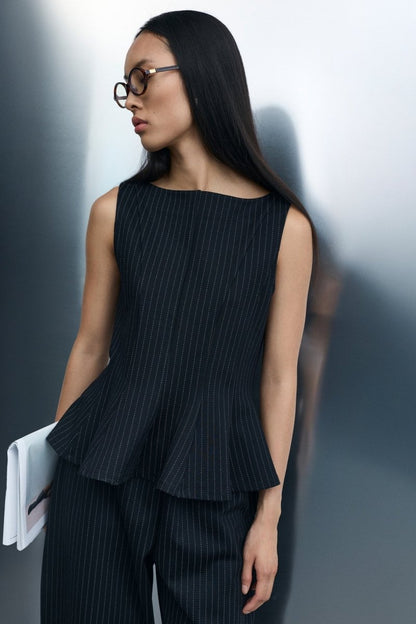 Vila Top VIMASTRIBA BOAT NECK S/L TOP - Black Beauty PINSTRIPE