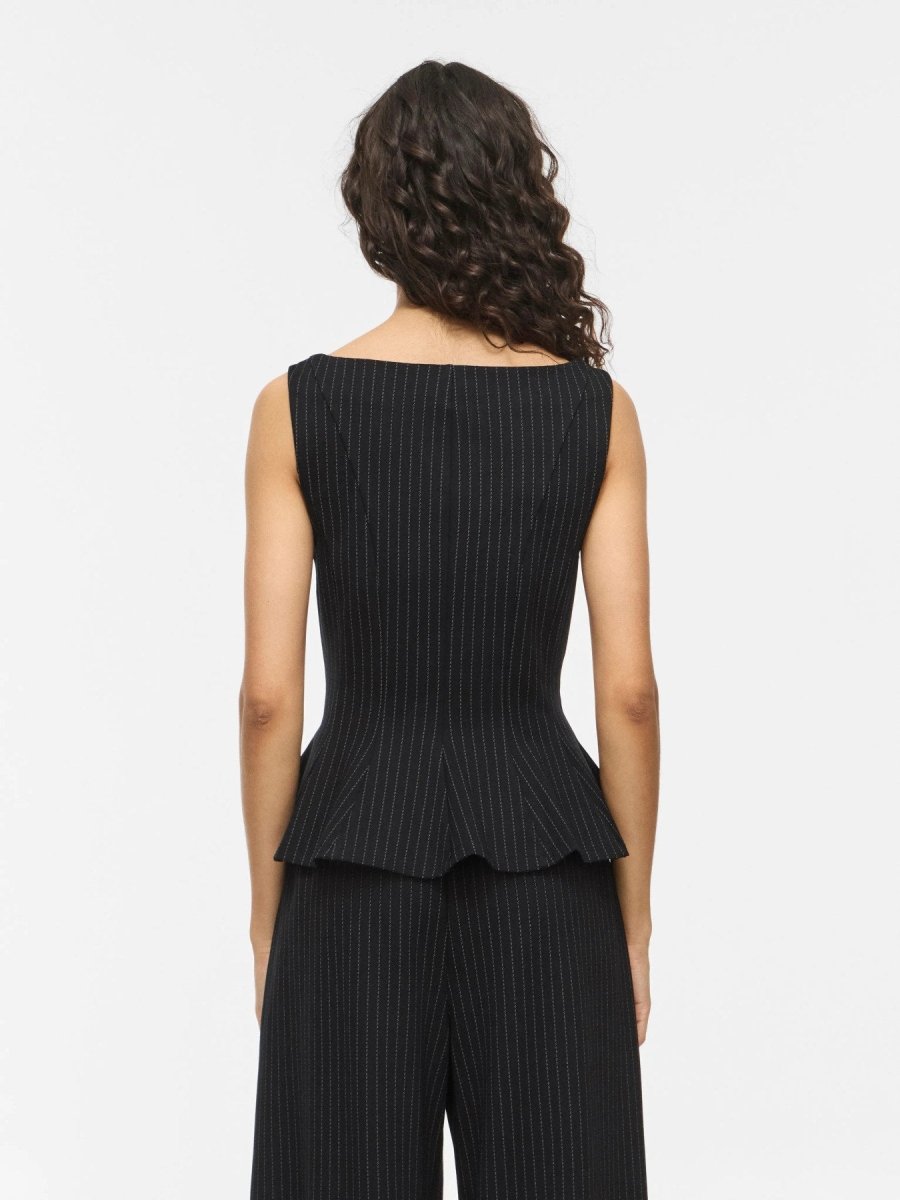 Vila Top VIMASTRIBA BOAT NECK S/L TOP - Black Beauty PINSTRIPE