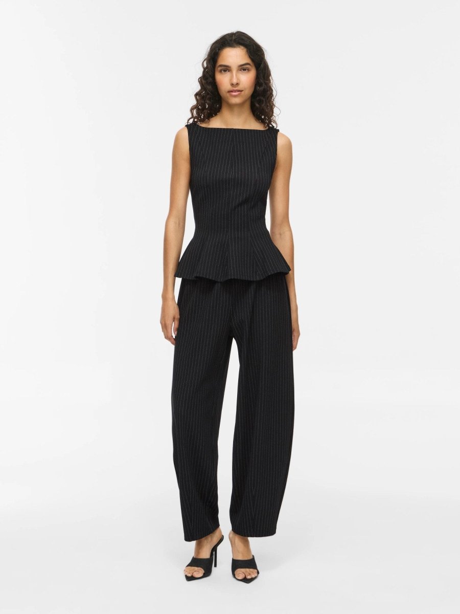 Vila Top VIMASTRIBA BOAT NECK S/L TOP - Black Beauty PINSTRIPE