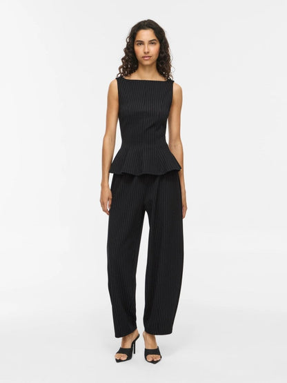 Vila Top VIMASTRIBA BOAT NECK S/L TOP - Black Beauty PINSTRIPE