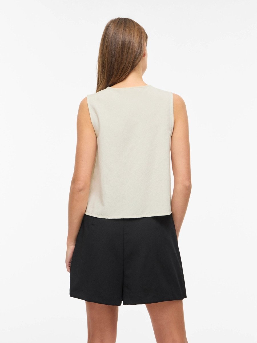 Vila Top VIPOLLI S/L EMBROIDERY VEST - Super Light Natural Melan EMBROIDERY