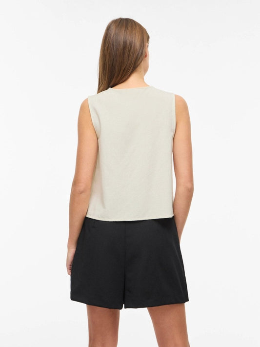 Vila Top VIPOLLI S/L EMBROIDERY VEST - Super Light Natural Melan EMBROIDERY