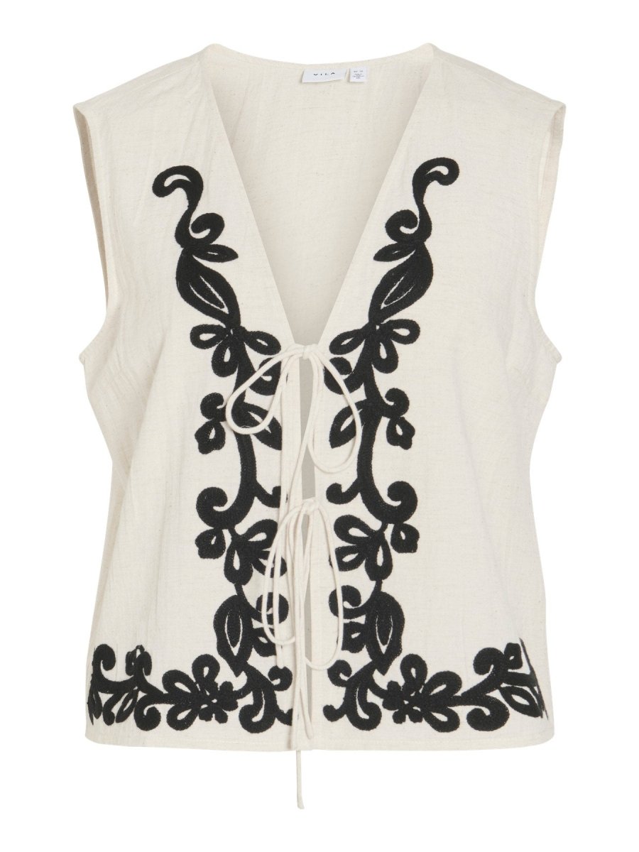 Vila Top VIPOLLI S/L EMBROIDERY VEST - Super Light Natural Melan EMBROIDERY