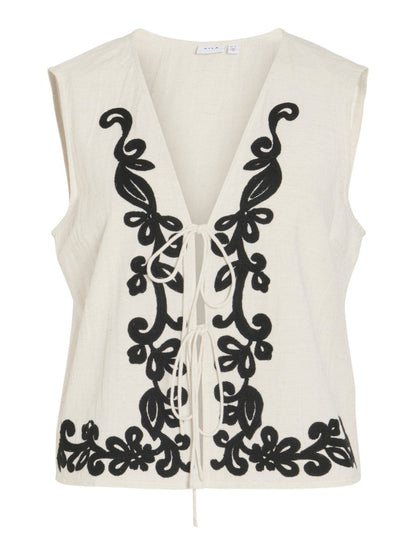 Vila Top VIPOLLI S/L EMBROIDERY VEST - Super Light Natural Melan EMBROIDERY