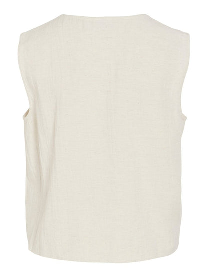 Vila Top VIPOLLI S/L EMBROIDERY VEST - Super Light Natural Melan EMBROIDERY