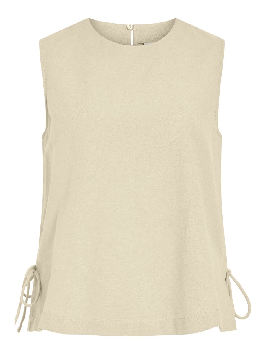 Vila Top VIPRISILLA O - NECK S/L TIE TOP/VOL/R - Super Light Natural Melan