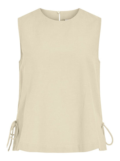 Vila Top VIPRISILLA O - NECK S/L TIE TOP/VOL/R - Super Light Natural Melan