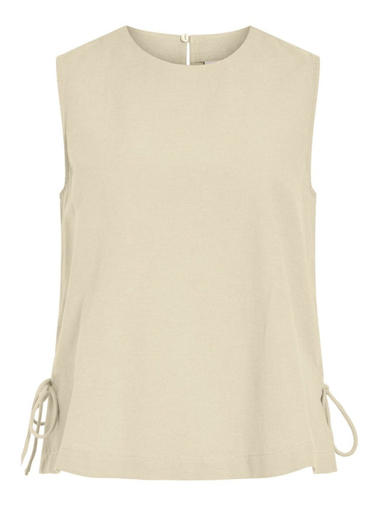 Vila Top VIPRISILLA O - NECK S/L TIE TOP/VOL/R - Super Light Natural Melan