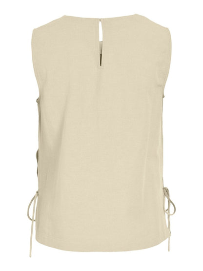 Vila Top VIPRISILLA O - NECK S/L TIE TOP/VOL/R - Super Light Natural Melan
