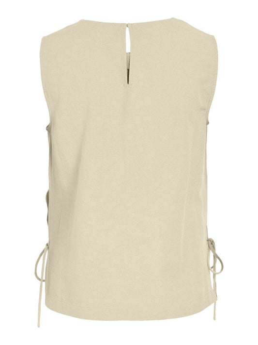 Vila Top VIPRISILLA O - NECK S/L TIE TOP/VOL/R - Super Light Natural Melan