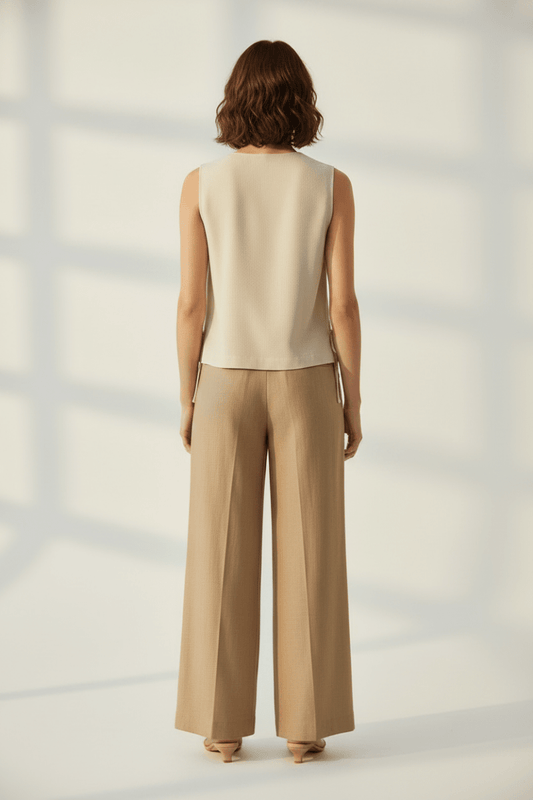 Vila Top VIPRISILLA O-NECK S/L TIE TOP/VOL/R - Super Light Natural Melan