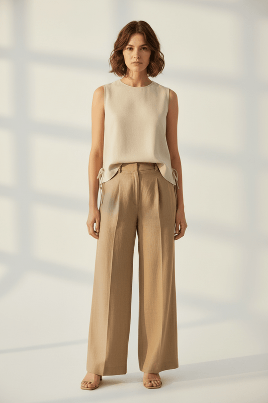 Vila Top VIPRISILLA O-NECK S/L TIE TOP/VOL/R - Super Light Natural Melan