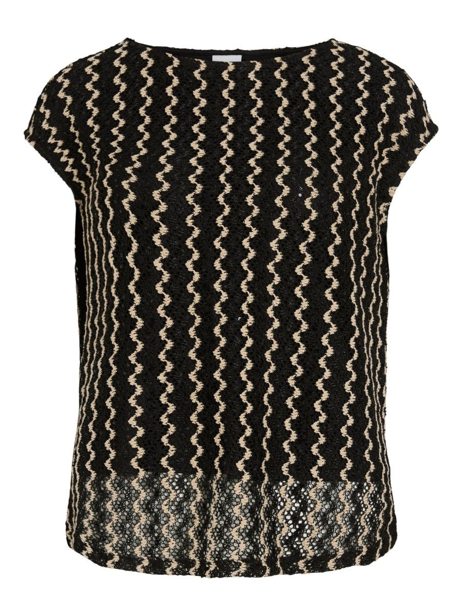 VILA Tops VIELLEN BOATNECK S/S RUCHED TOP/DC - Black Beauty BIRCH