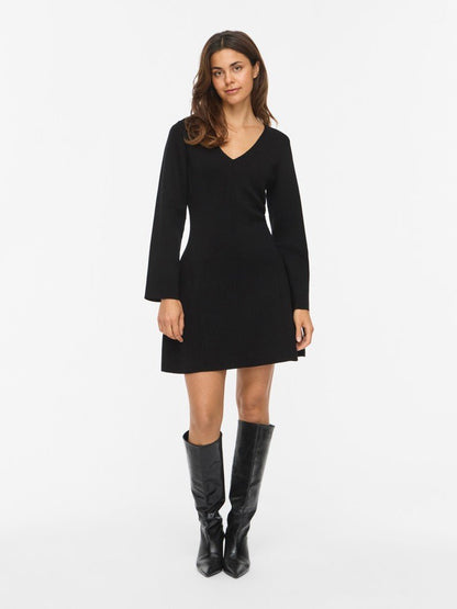Vila V-Ausschnitt-Strickkleid Visway in Black Beauty
