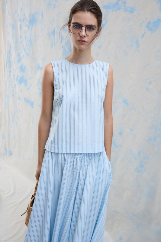 Vila VIVALENCIA O - NECK S/L Short Top in der Farbe Nantucket Breeze