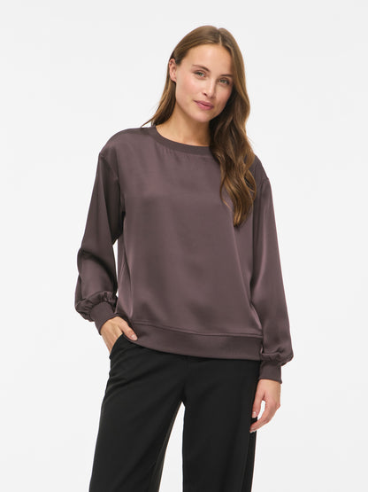 Vila Rundhals-Longsleeve-Top Viliso in Raisin