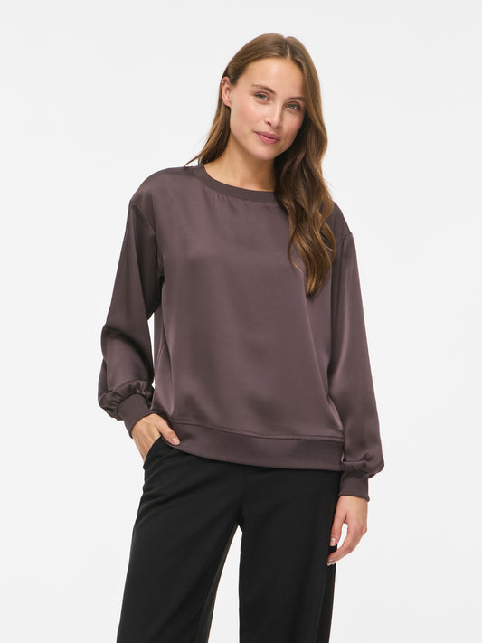 Vila Rundhals-Longsleeve-Top Viliso in Raisin