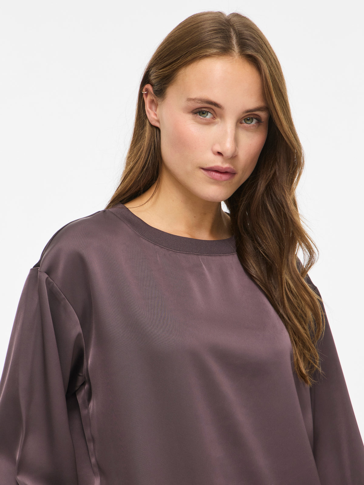 Vila Rundhals-Longsleeve-Top Viliso in Raisin