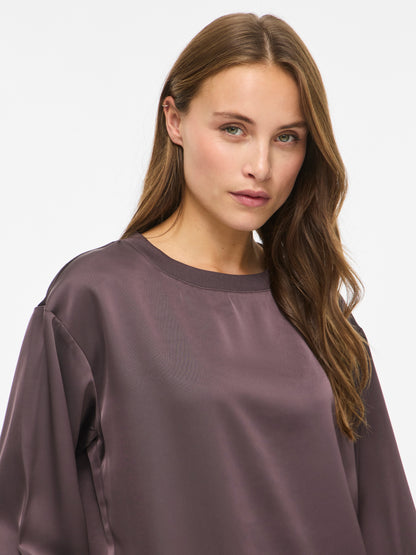 Vila Rundhals-Longsleeve-Top Viliso in Raisin