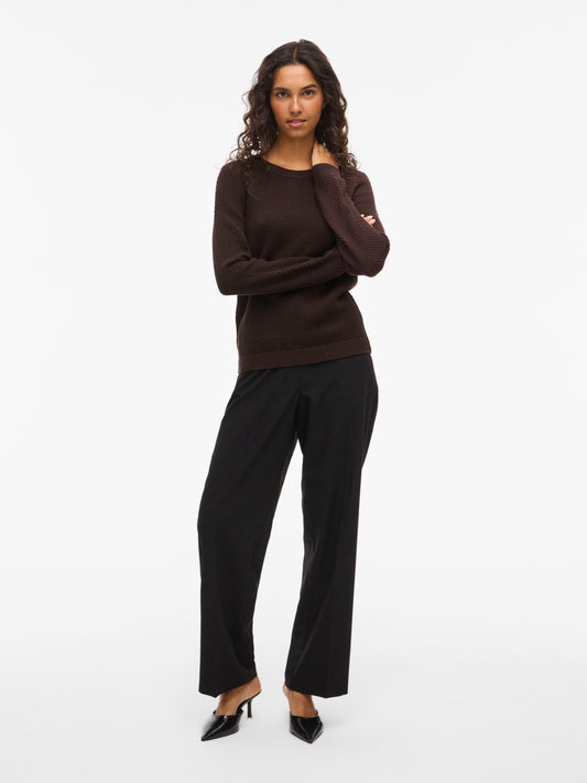 Vila Pullover Rundhals Langarm Strick Top Coffee Bean