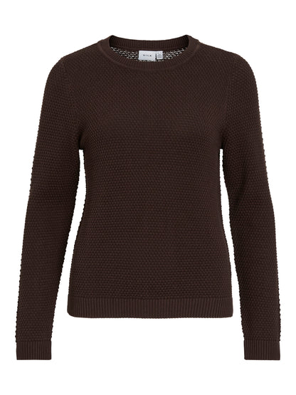 Vila Pullover Rundhals Langarm Strick Top Coffee Bean