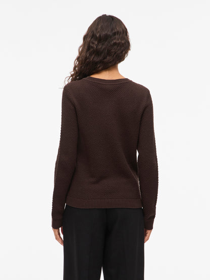 Vila Pullover Rundhals Langarm Strick Top Coffee Bean
