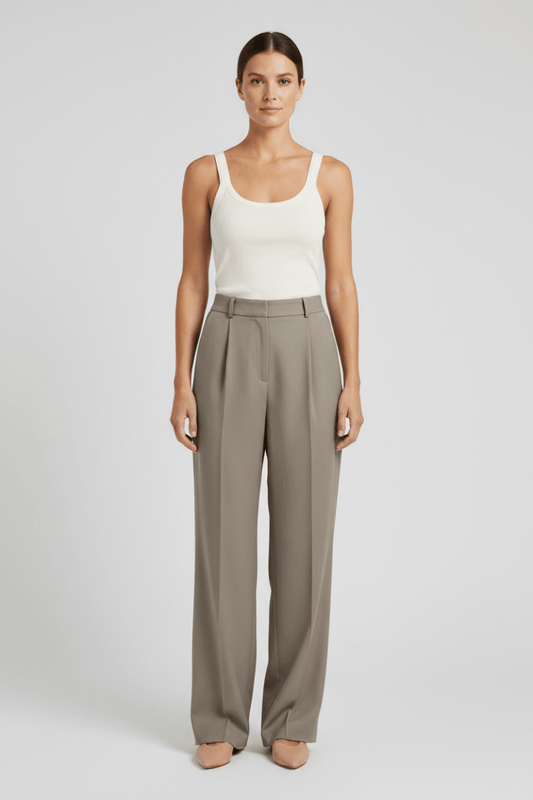 YAYA Anliegendes Trägershirt mit Netzbesatz Beige