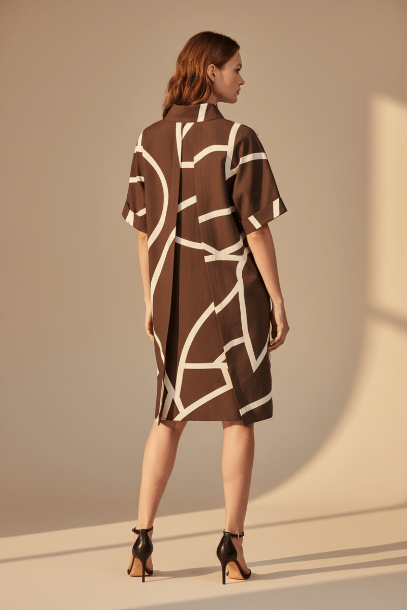 YAYA bedrucktes Kleid mit Polo Kragen CHOCOLATE MARTINI BROWN DESSIN
