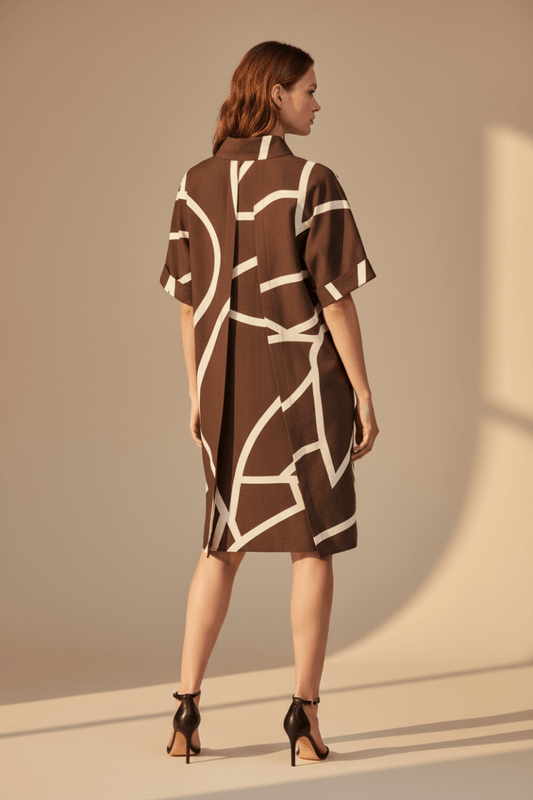 YAYA bedrucktes Kleid mit Polo Kragen CHOCOLATE MARTINI BROWN DESSIN