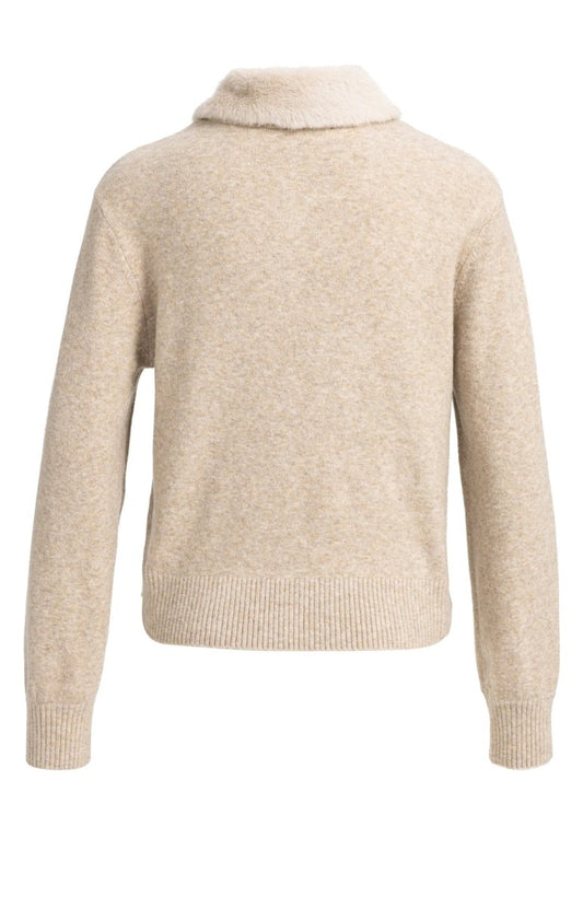 YAYA Cardigan mit abnehmbarem Kragen Hellbeige Melange